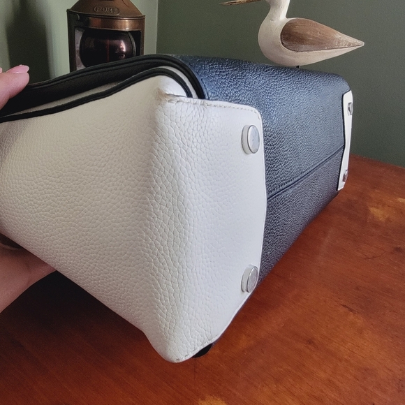 Michael Kors Mercer Large Colorblock Belted Satchel in Black White & Gray - Picture 10 of 15